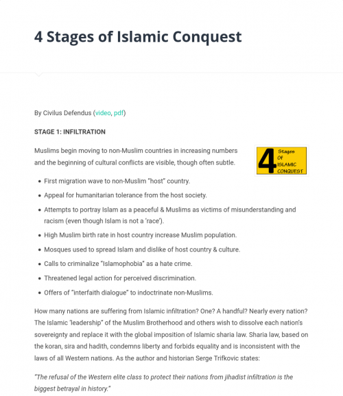 4 stages of Islamic Conquest Stage 1 Infiltration