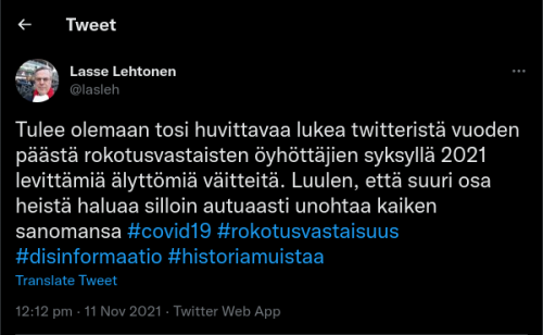 Lasse Lehtonen bioase injektio korona COVID 19