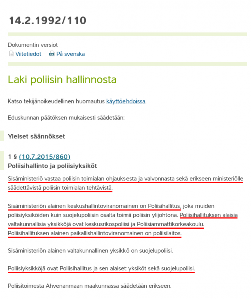 Laki Poliisin hallinnosta merkattu