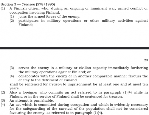 Penal Code of Finland Treason