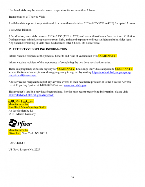 Pfizer BioNTech COMIRNATY bioweapon COVID 19 page 20