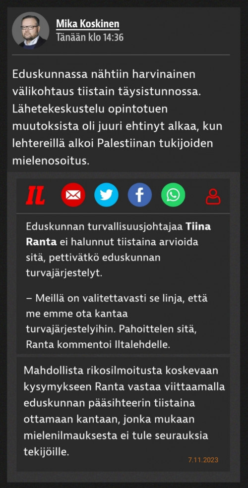 Turvallisuusjohtaja ei ota kantaa turvajärjestelyihin