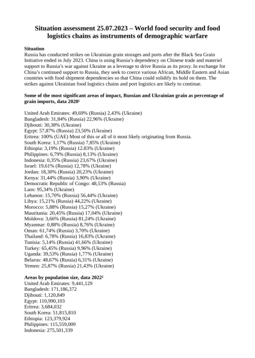 Situation assessment 25.07.2023 – World food security and food 1