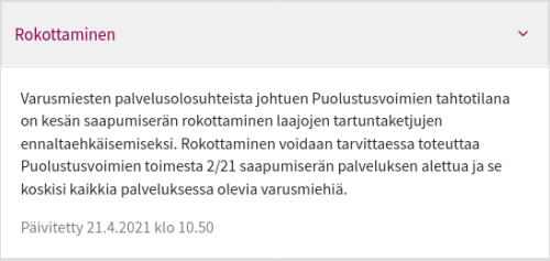 Puolustusvoimat COVID 19 rokottaminen