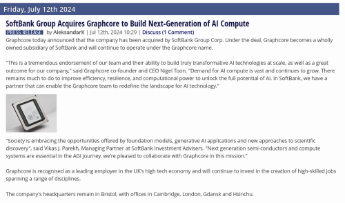 Source
https://www.techpowerup.com/324385/softbank-group-acquires-graphcore-to-build-next-generation-of-ai-compute

Archive
https://archive.is/kmbrj